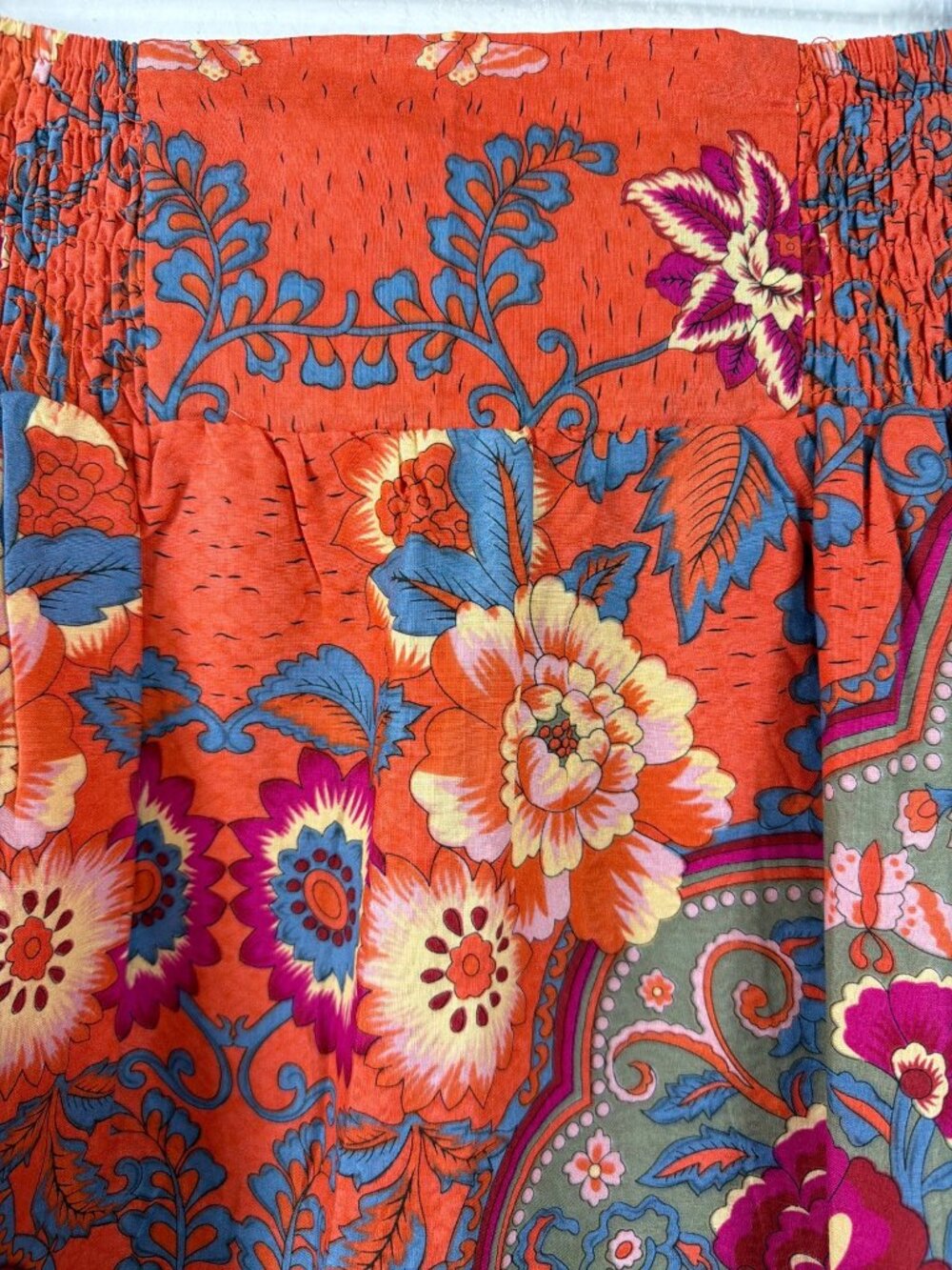 NWT Francesca's Rosebud Mini Skirt Boho Orange Smocked Waist Festival Size L - Picture 7 of 15